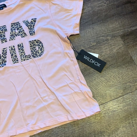 Wildfox Pink Leopard Stay Wild Graphic Tee Shirt - Picture 3 of 7